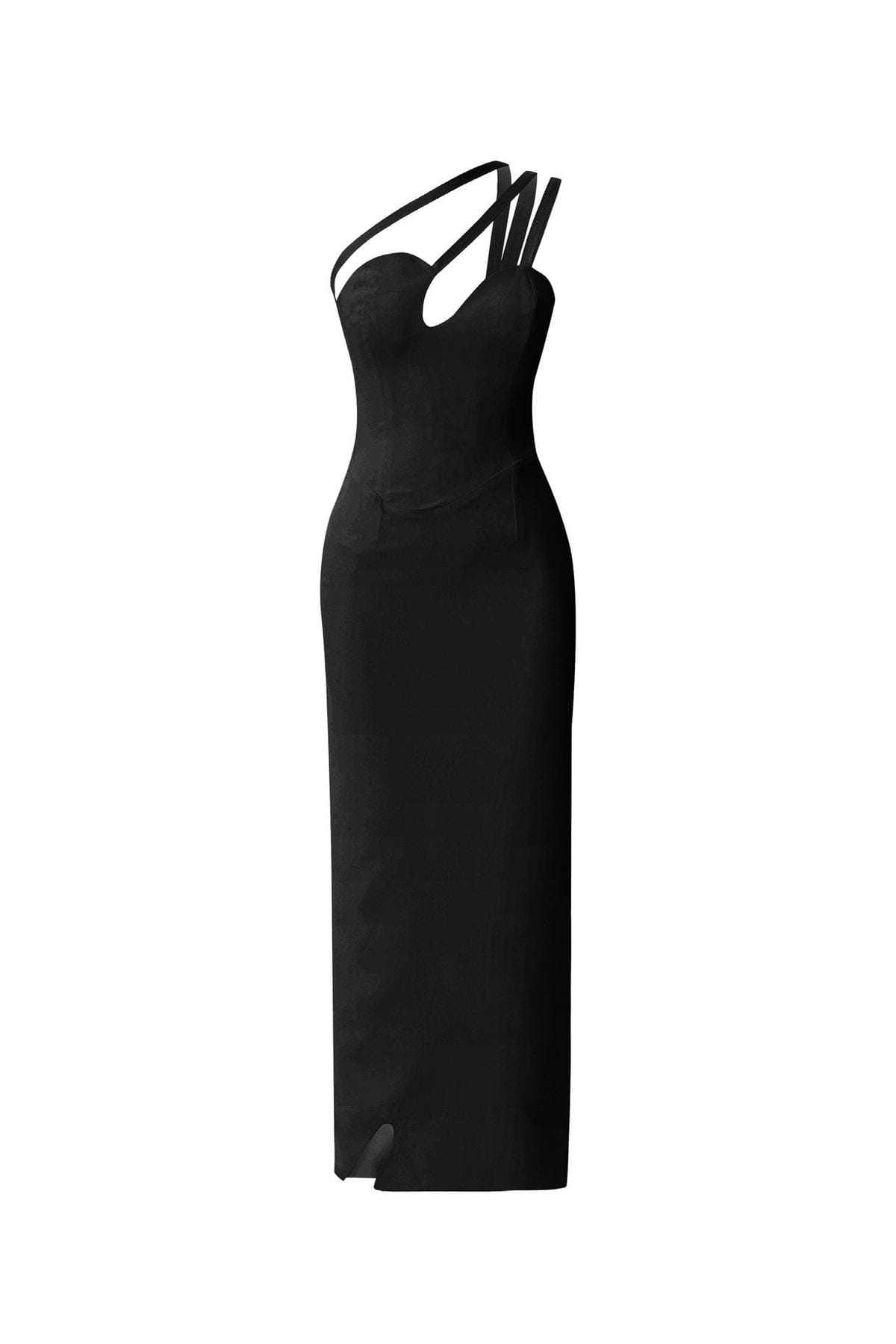 Black Midi Dress with Asymmetric Strap Detail Black / L Black Midi Dress with Asymmetric Strap Detail Black / L