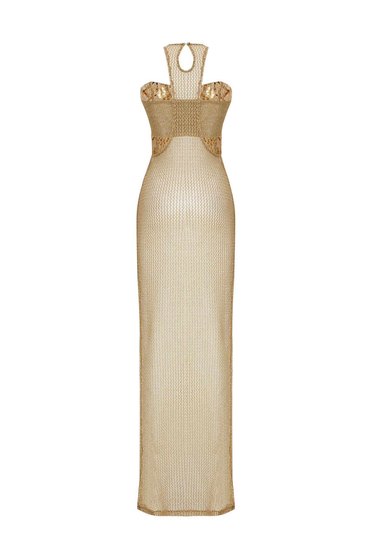 Gold Armor Halter Neck Art Deco Dress with Bustier Detail Spring Affair TR Gold Armor Halter Neck Art Deco Dress with Bustier Detail Spring Affair TR