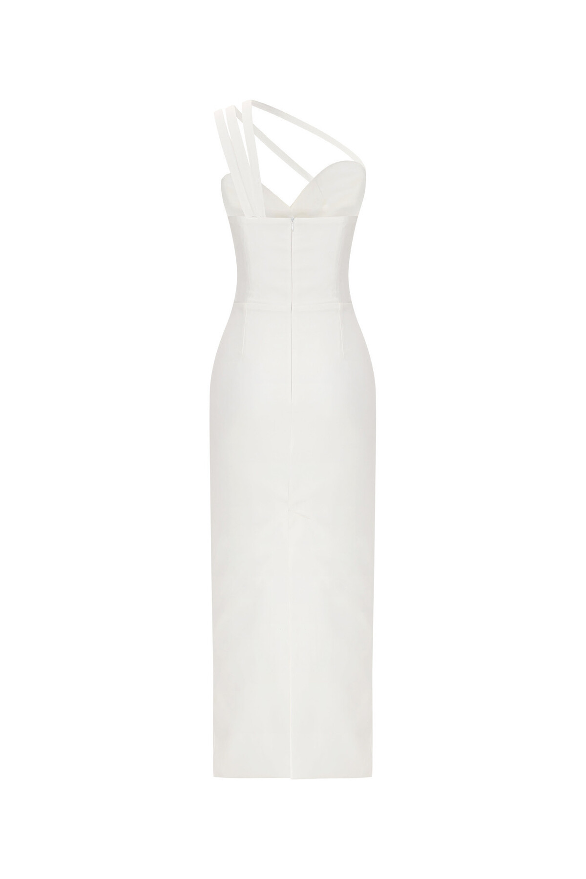 Asymmetric Line Detailed Ankle Lenght White Dress