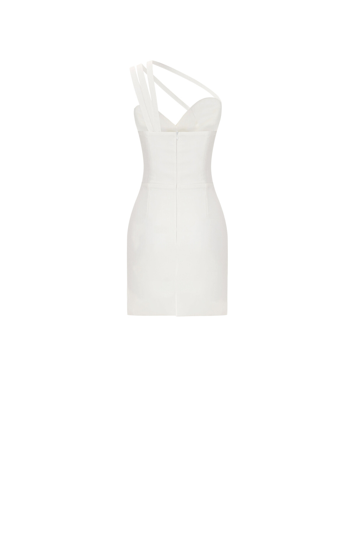 Asimetrik Askı Detayli Beyaz Mini Elbise