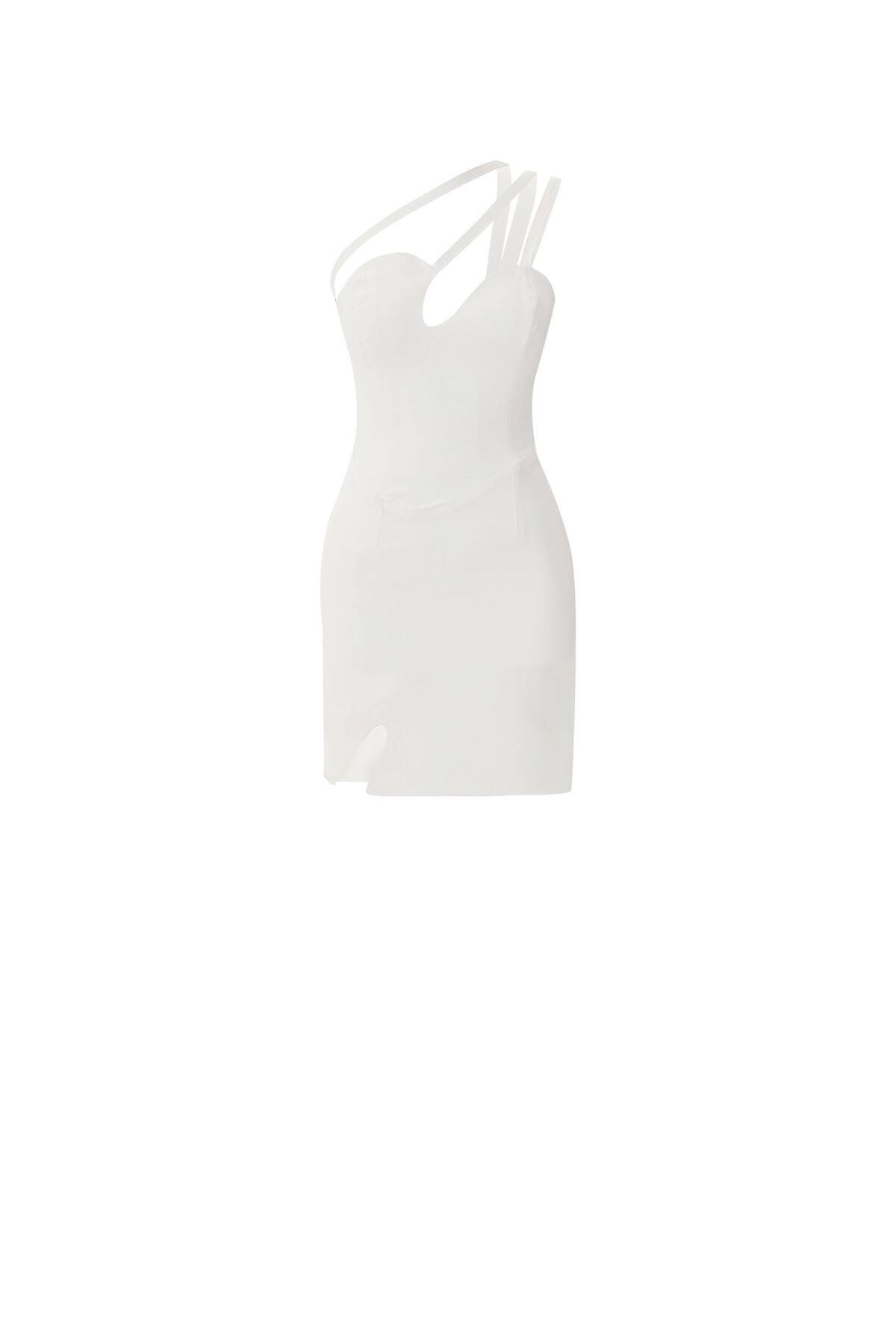 Asymmetric Strap Detailed Mini White Dress