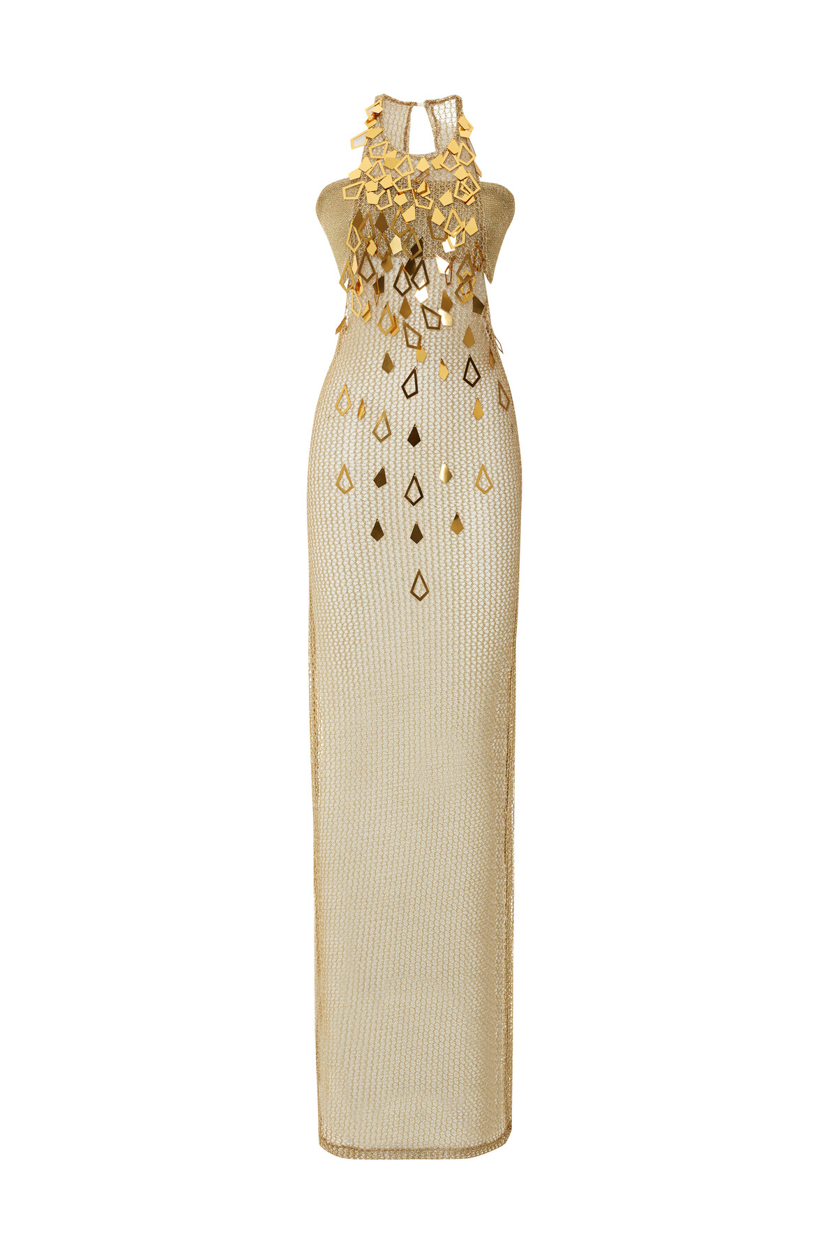 Gold Zırh Halter Yaka Büstier Detayli Art Deco Elbise