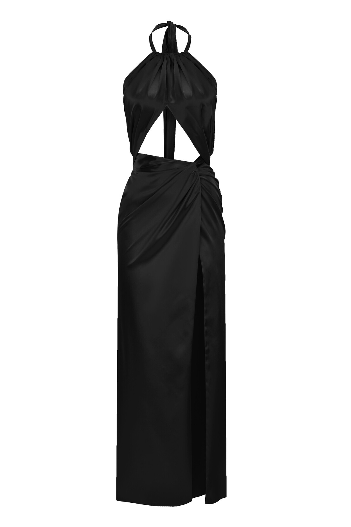 ISLA Cut-Out Detailed Black Satin Midi Dress