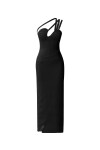 Asymmetric Line Detailed Ankle Lenght Black Dress