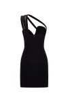 Asymmetric Strap Detailed Black Mini Dress