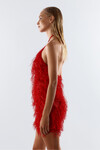 BECKY Halter Neck Feathered Red Mini Dress