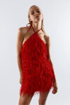 BECKY Halter Neck Feathered Red Mini Dress