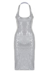 CAMILA Scoop Halter Detailed Sheer Sequin Midi Dress