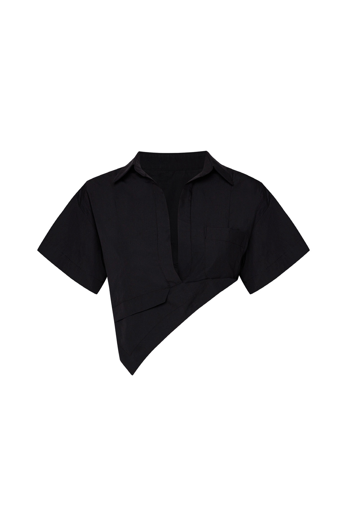 Asymmetrical Cut Black Crop Blouse