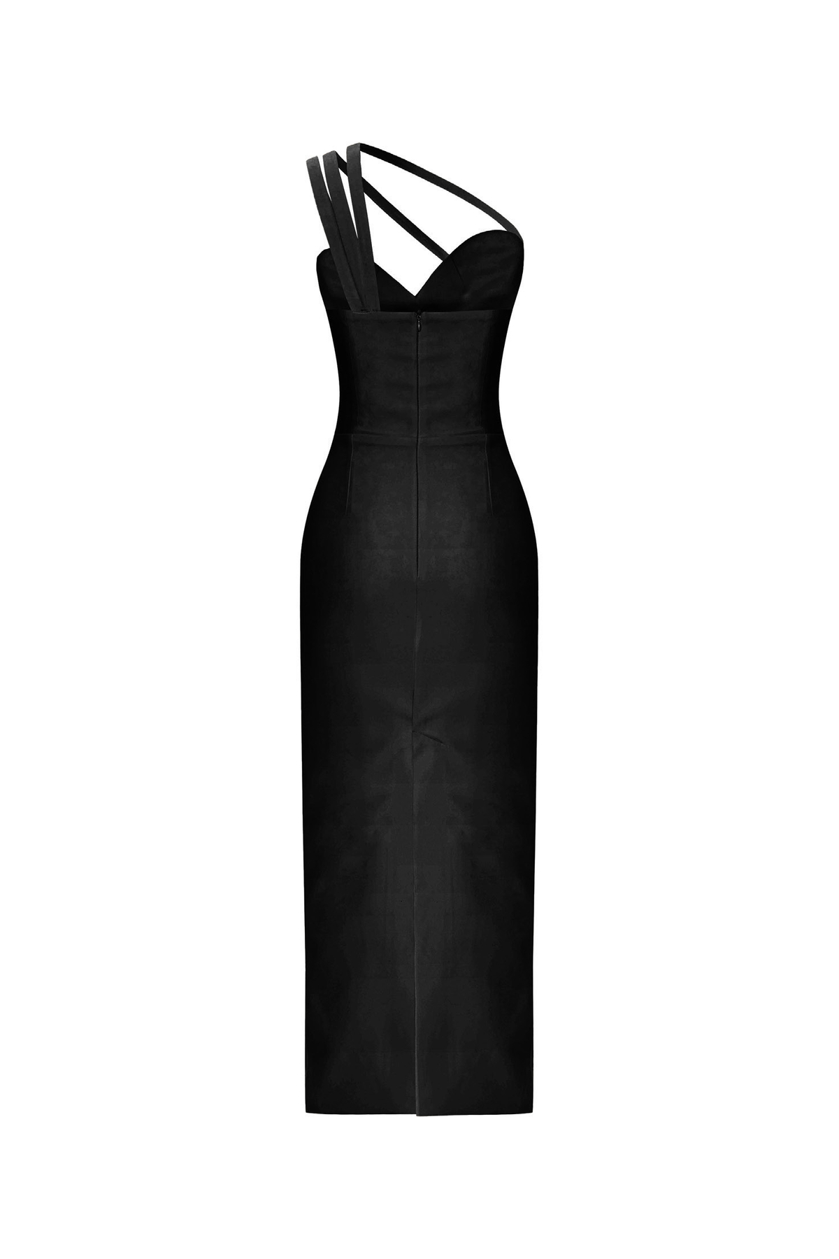 Black Midi Dress with Asymmetric Strap Detail