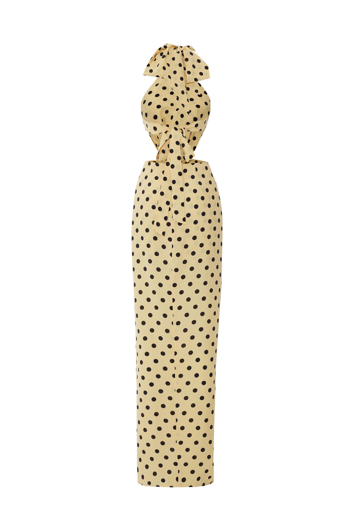 Cut Out Maxi Polka Dot Dress with Bow Detail and Deep Slits