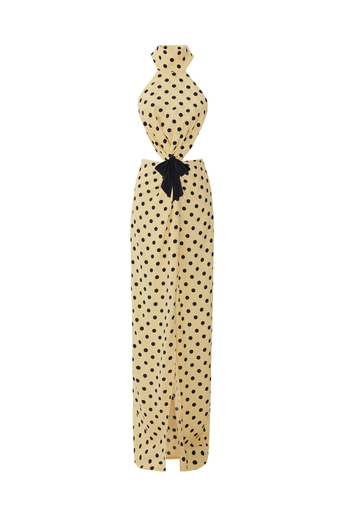 Cut Out Maxi Polka Dot Dress with Bow Detail and Deep Slits