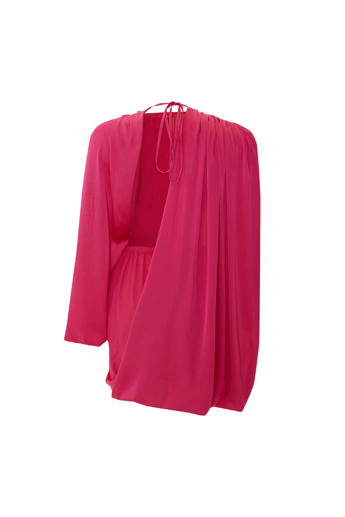 DRAPE One Shoulder Cape Detailed Fuchsia Mini Dress