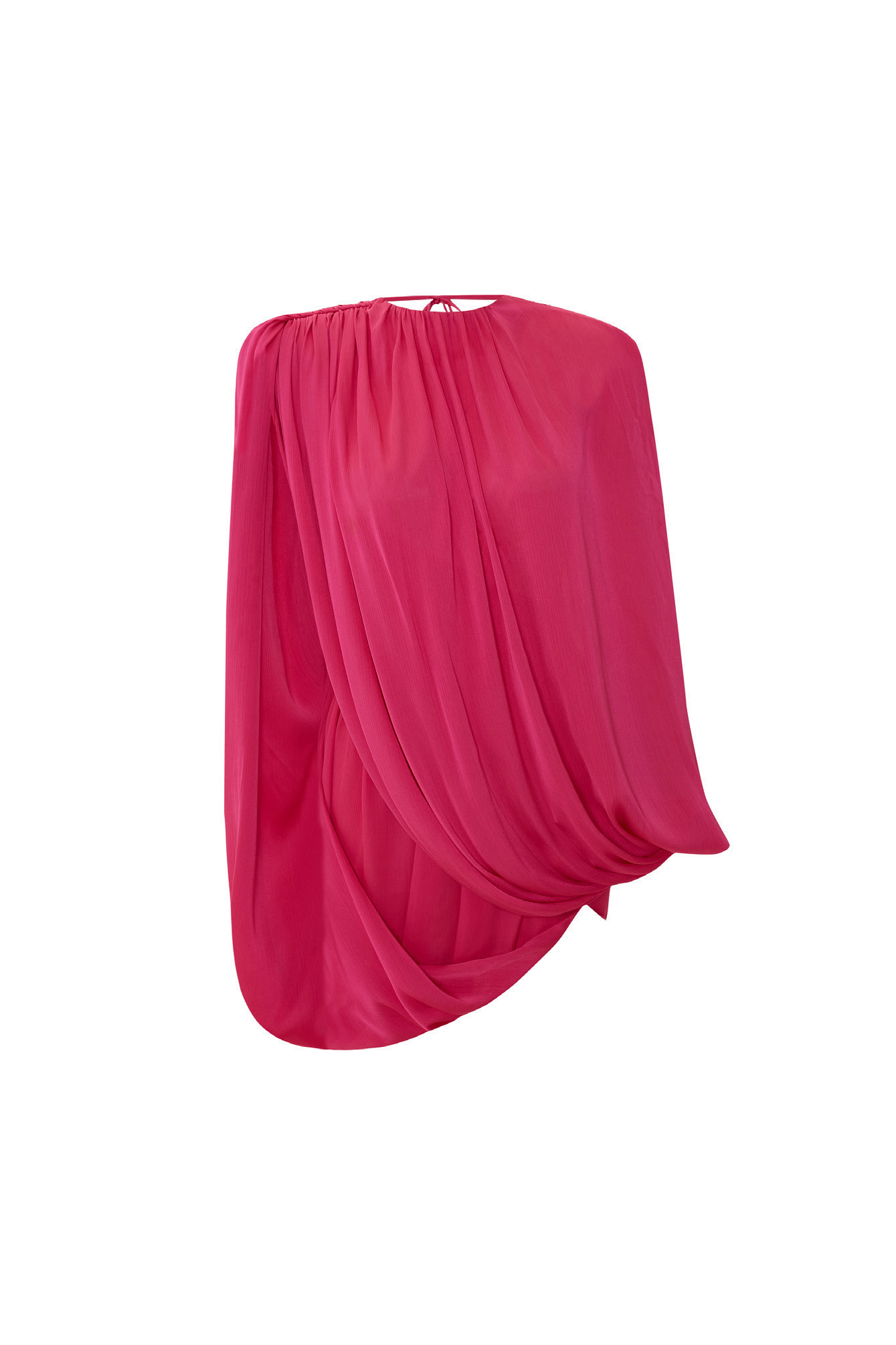 DRAPE One Shoulder Cape Detailed Fuchsia Mini Dress