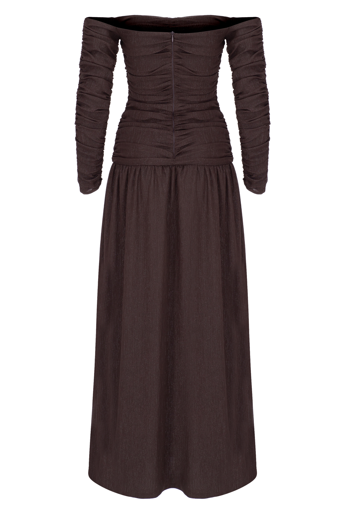 HELENE Shirred Maxi Dress with Deep Slit Detail