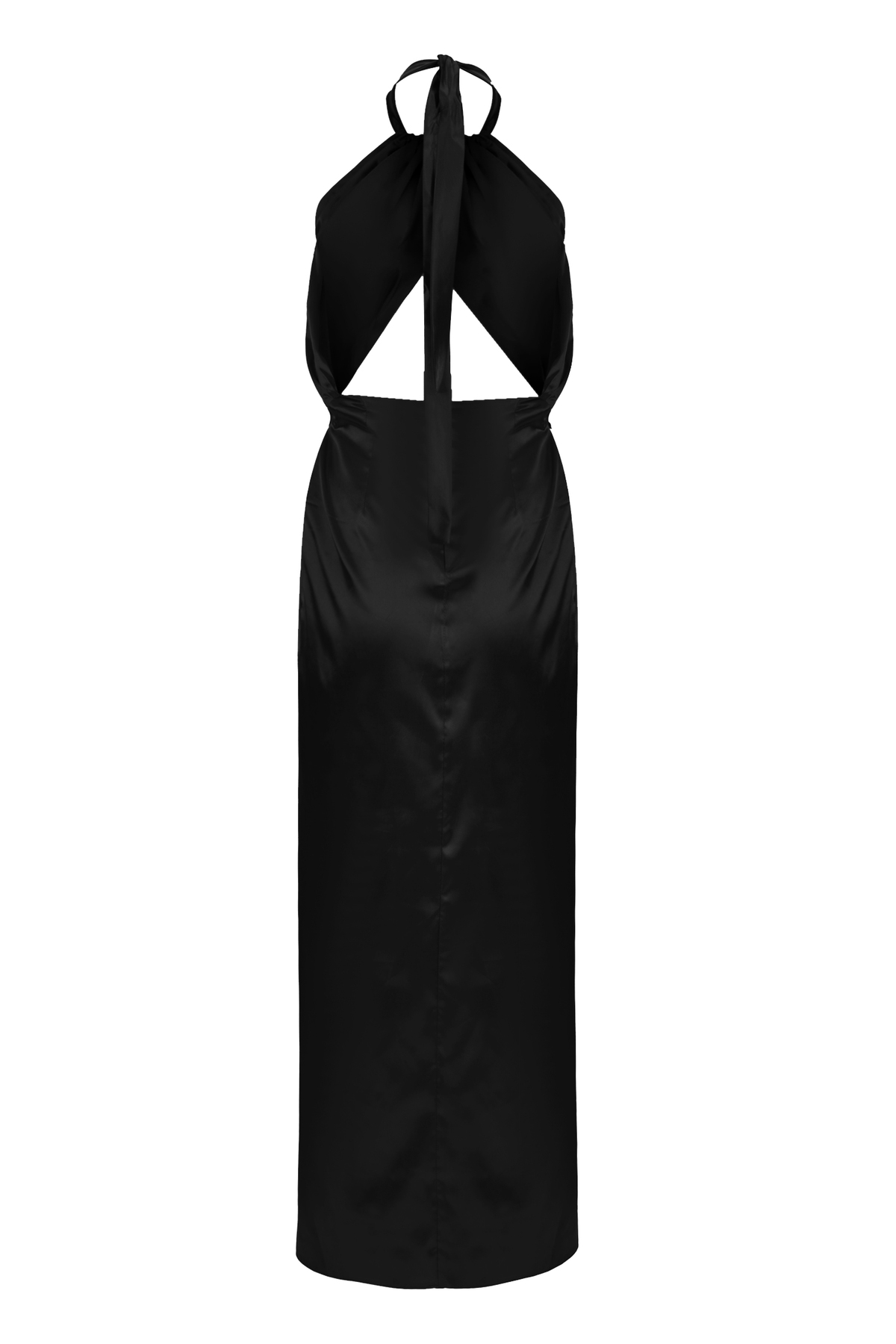 ISLA Black Satin Midi Dress with Cutout Detail