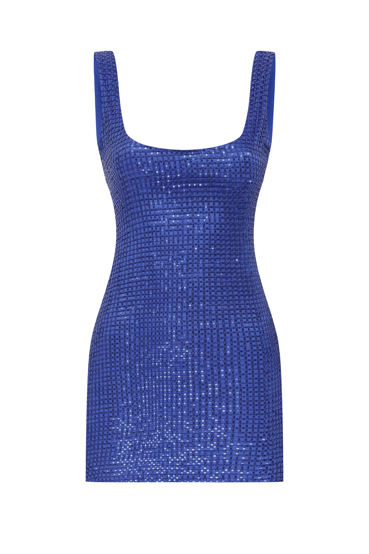 IZABEL Sequin Detailed Square Neck Mini Blue Dress