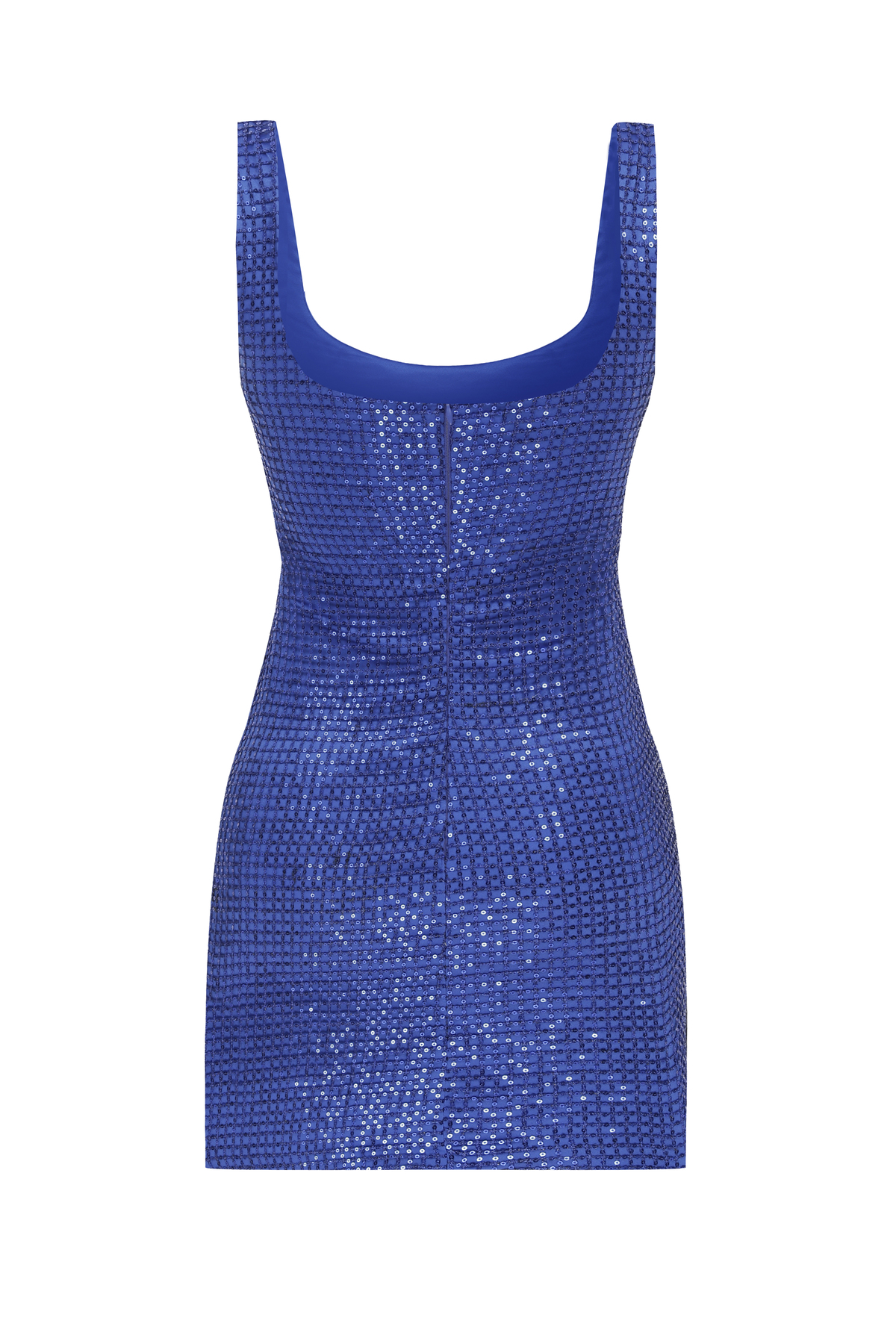 IZABEL Sequin Detailed Square Neck Mini Blue Dress