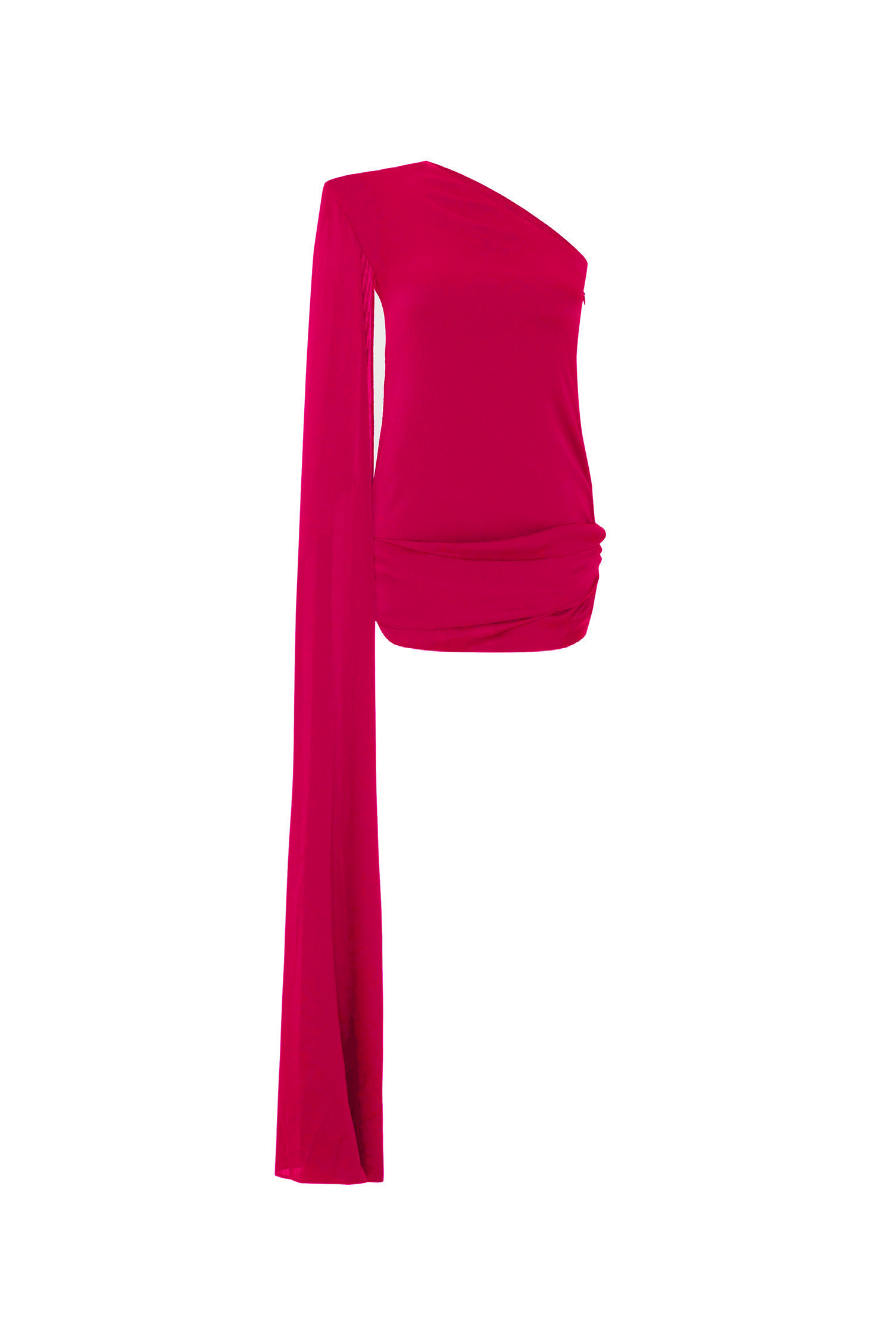 One Shoulder Asymmetric Drape Detailed Fuchsia Mini Dress