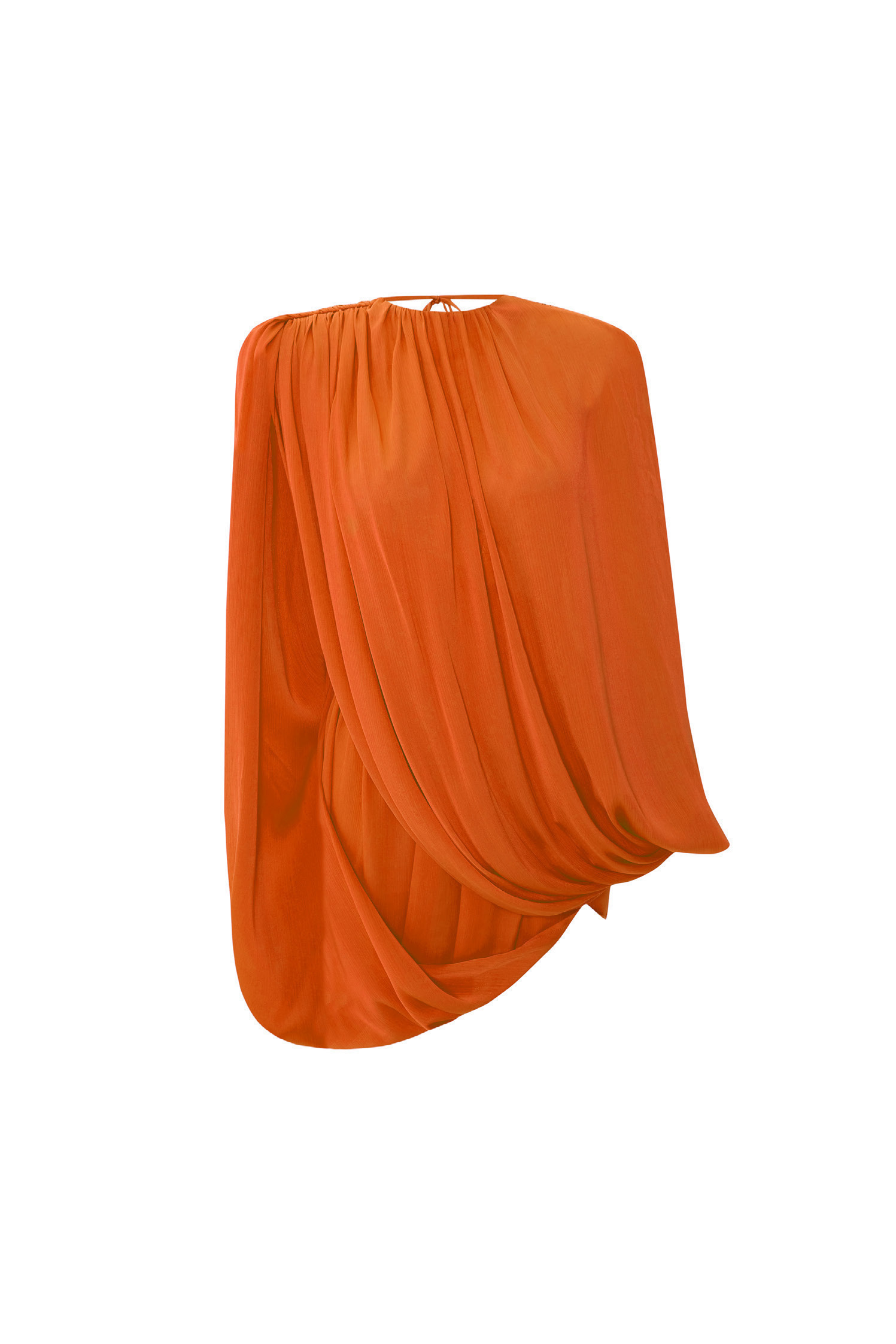 DRAPE One Shoulder Cape Detailed Orange Mini Dress