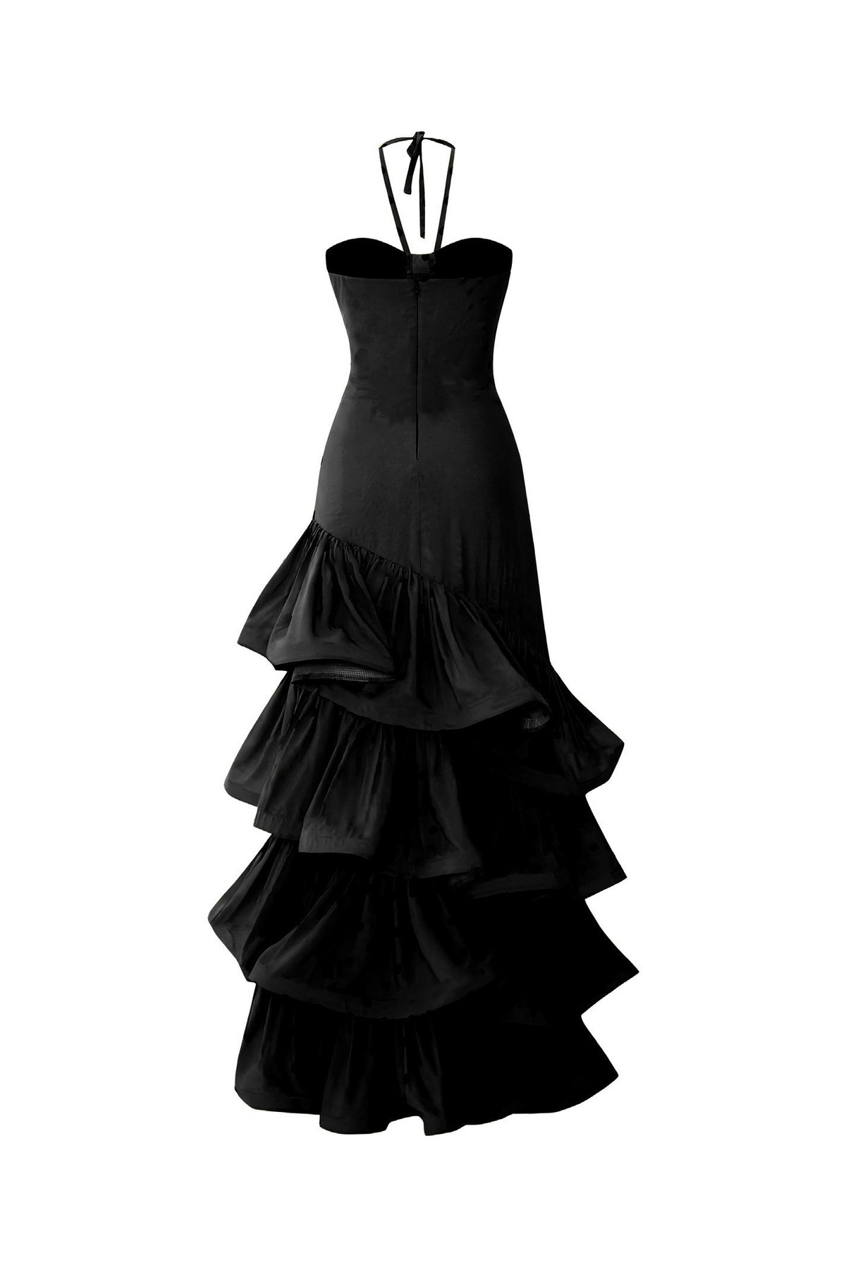 Black Maxi Dress with Asymmetrical Ruffle Detail