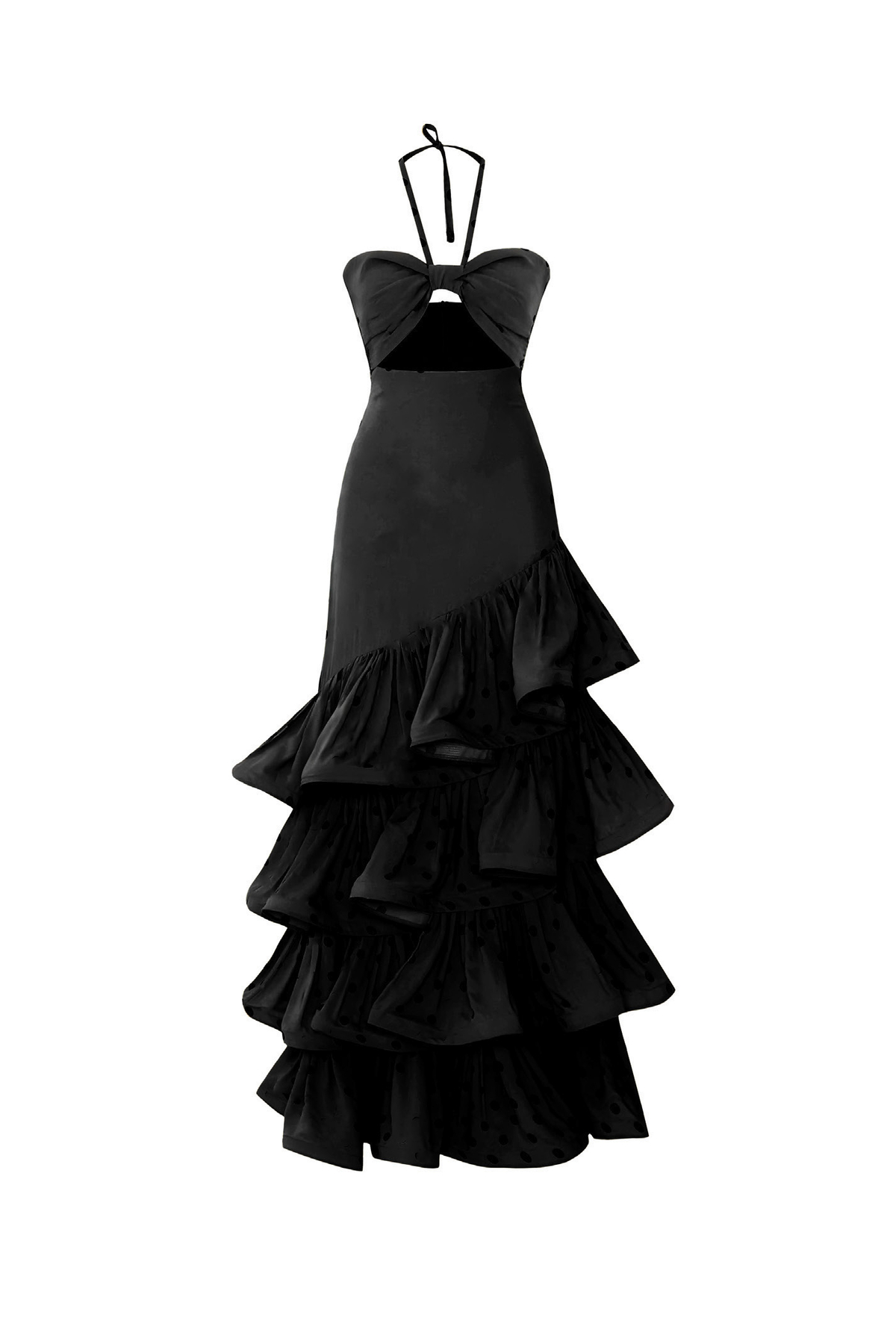 Black Maxi Dress with Asymmetrical Ruffle Detail