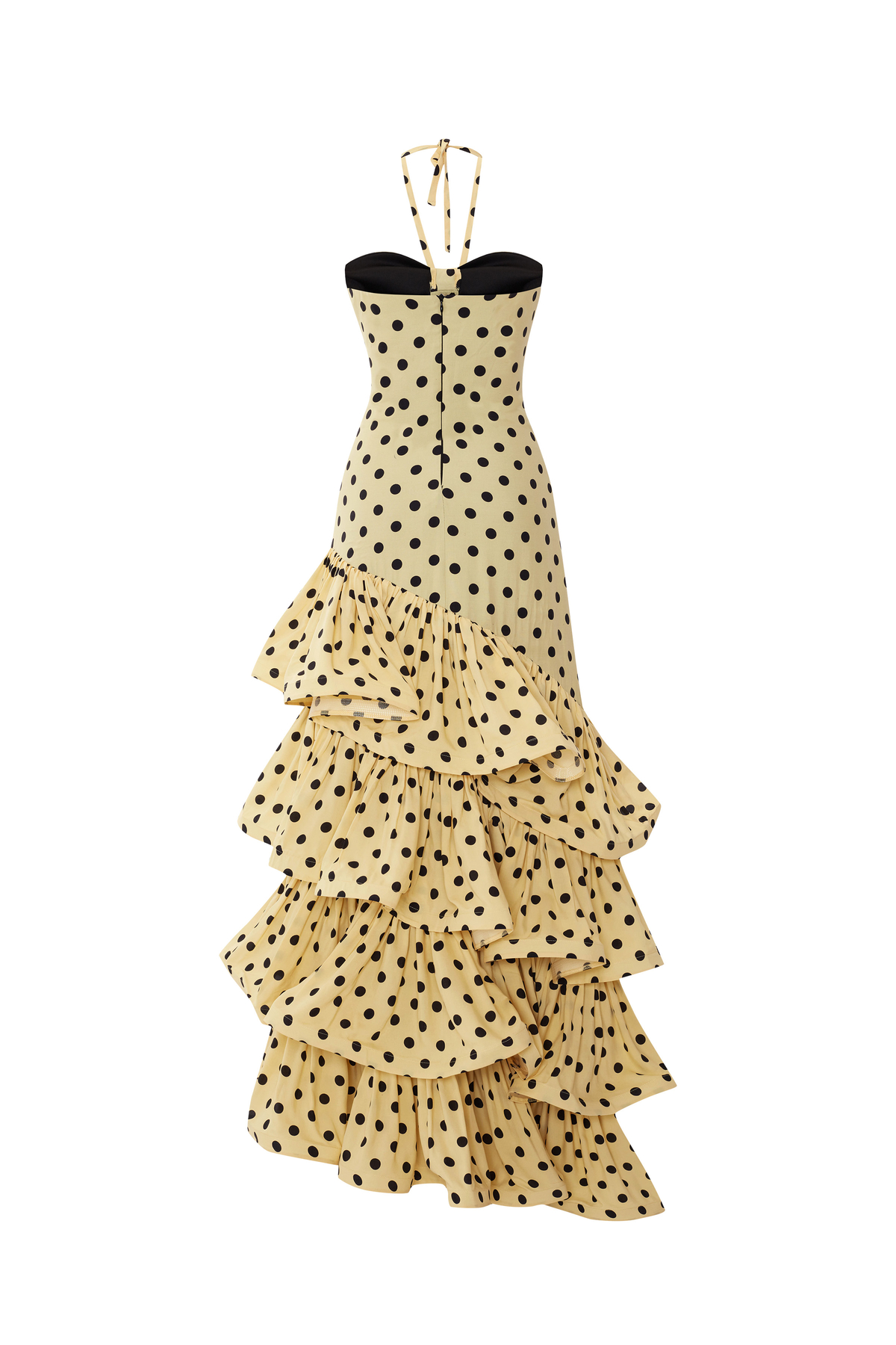 Polka Dot Patterned Maxi Dress with Asymmetrical Frill Detail