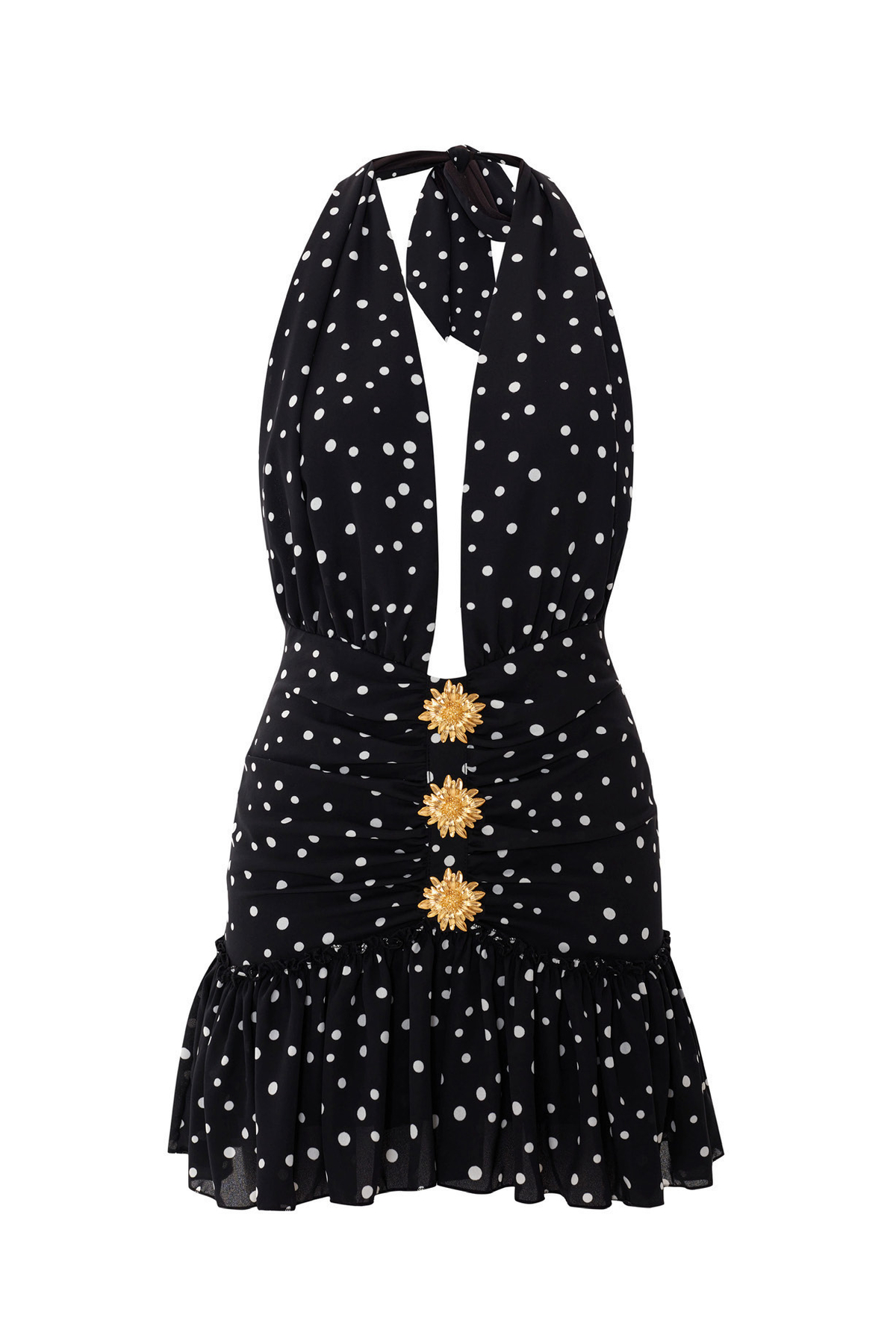 Spring Mini Polka Dot Dress with Floral Detail