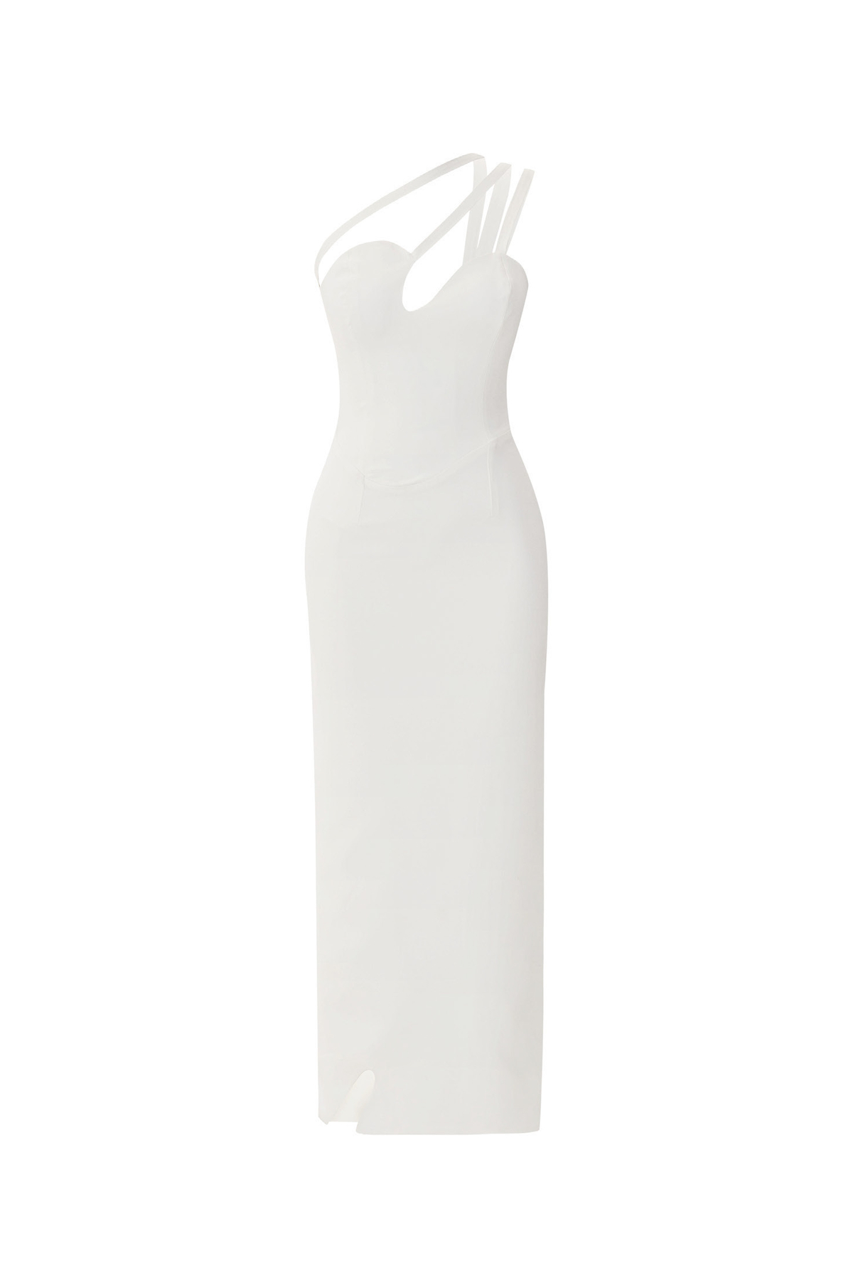 White Midi Dress with Asymmetric Strap Detail